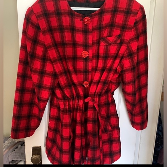 Women’s red and black plaid wool jacket, size 14 - Picture 3 of 7